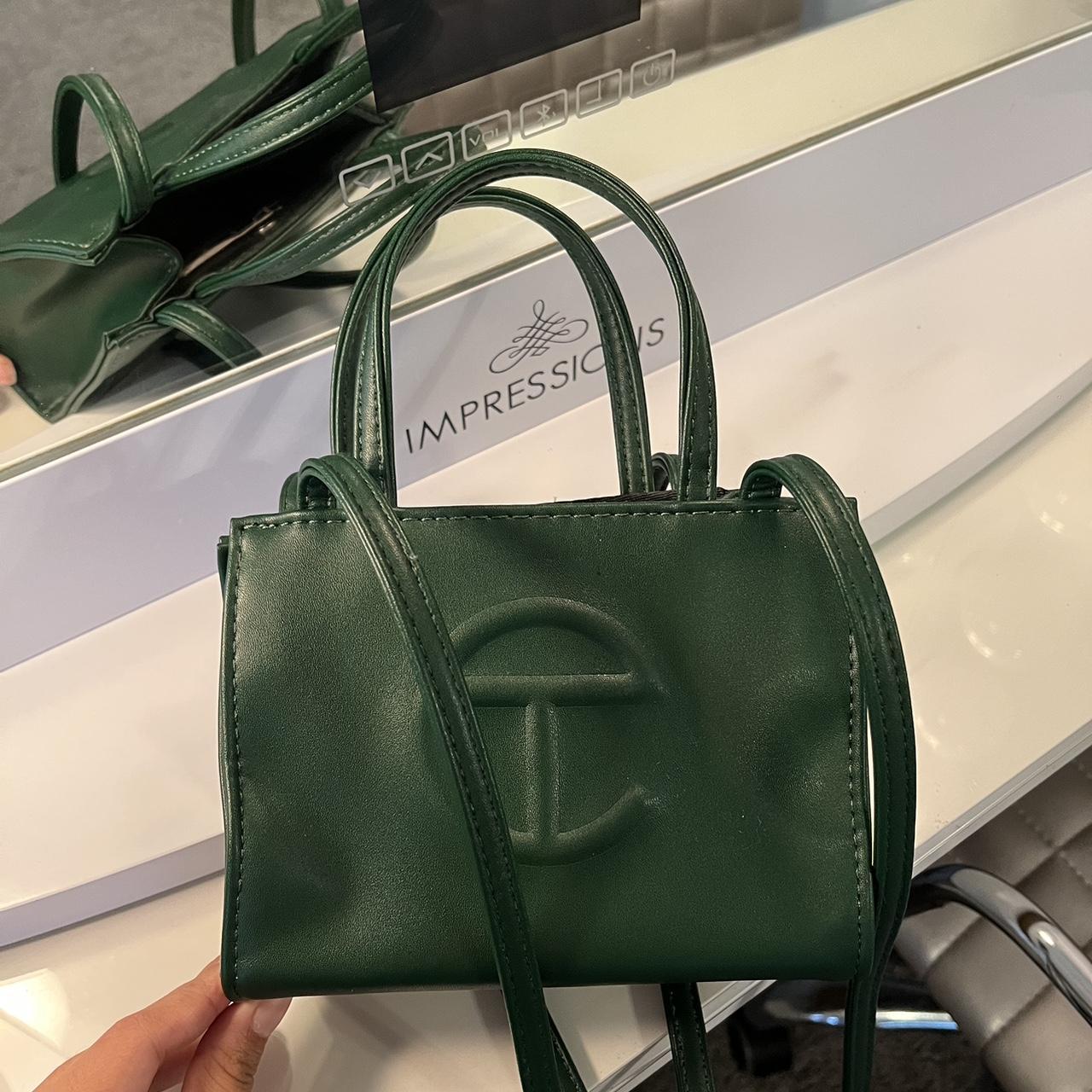 dark olive green small telfar shopping bag... - Depop