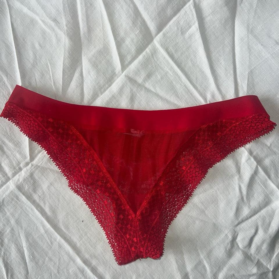 Red panties by Victoria's Secret with laced floral - Depop