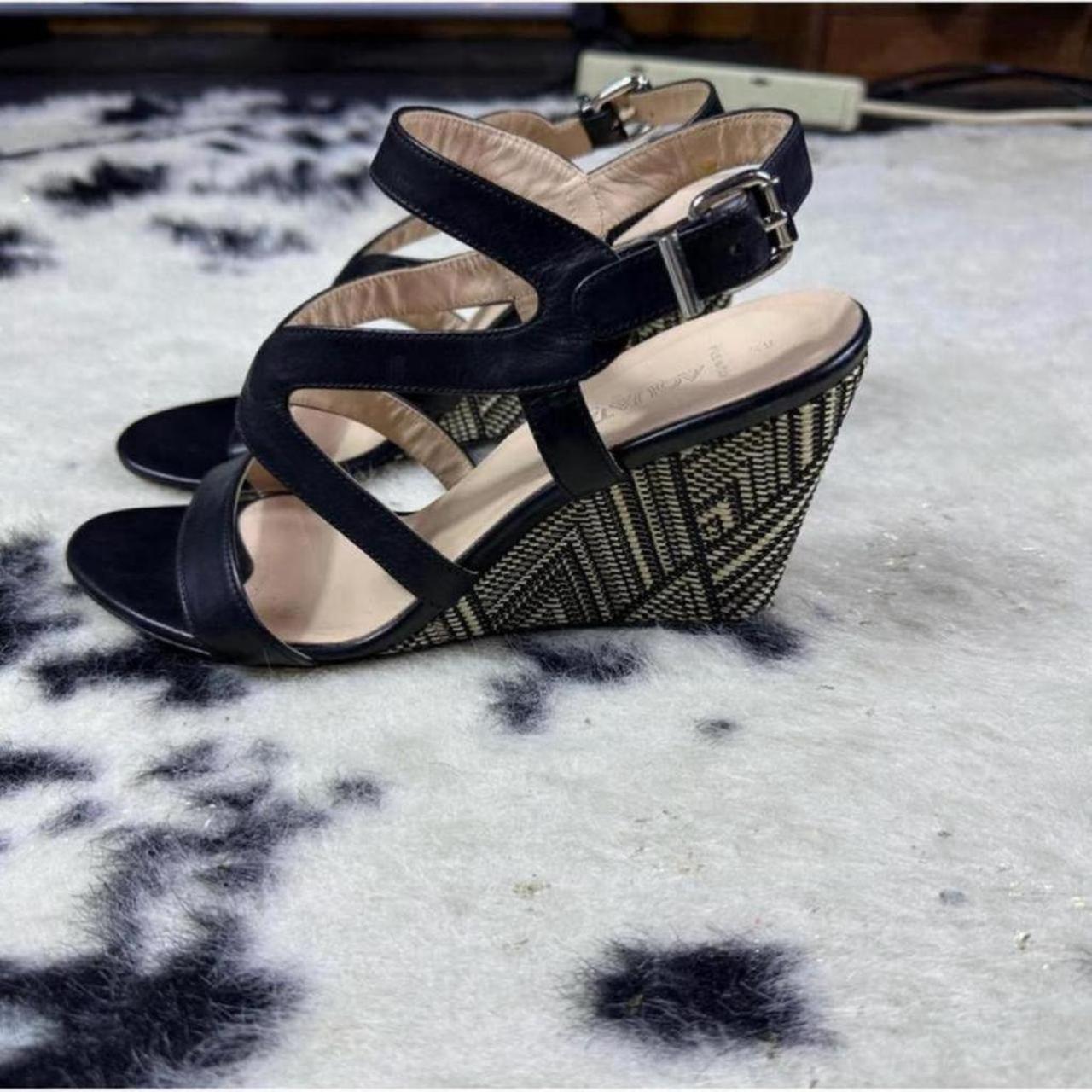 Women s open toe wedge heels from aquatalia in black Depop