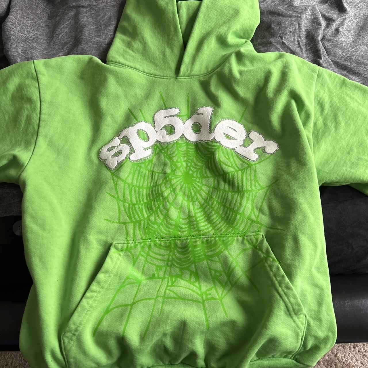 Spider Worldwide Men's Green and White Hoodie | Depop