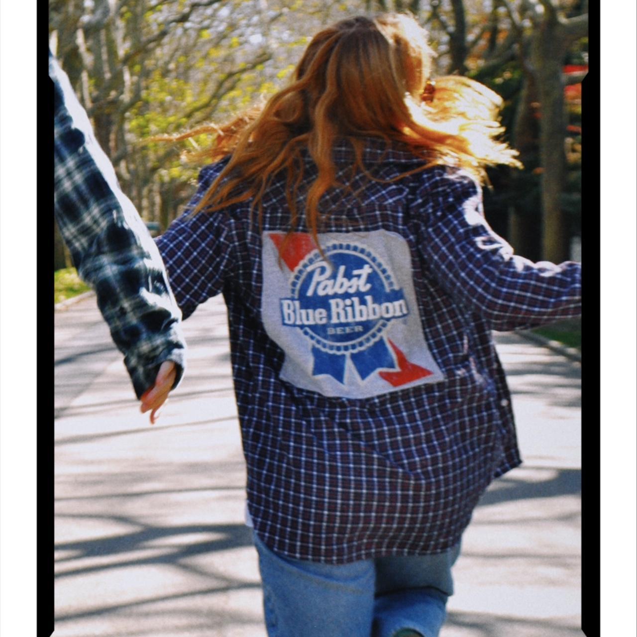 REWORKED PBR FLANNEL (SIZE L) #pbr #beer #rework... - Depop