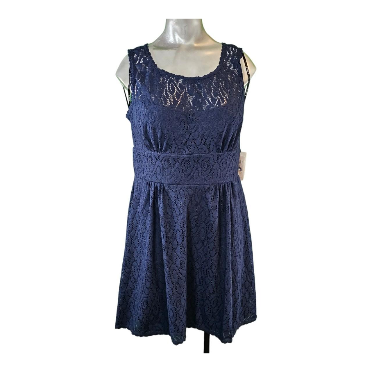 B Darlin Navy Blue Lace Short Fit And Flare Formal