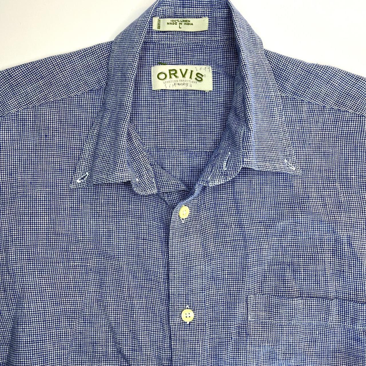Vintage Orvis Linen Button Up Shirt Size L Blue Mens... - Depop