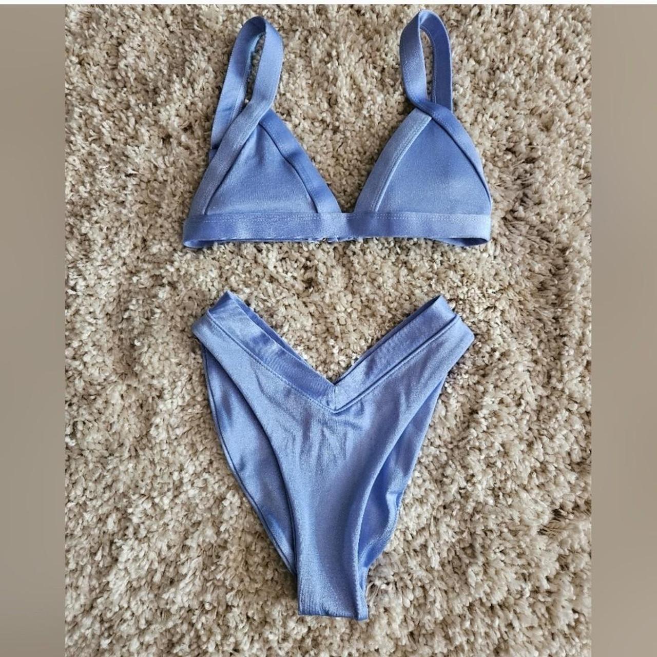 Naked Wardrobe Swim Blue Smoke String Bikini - Depop