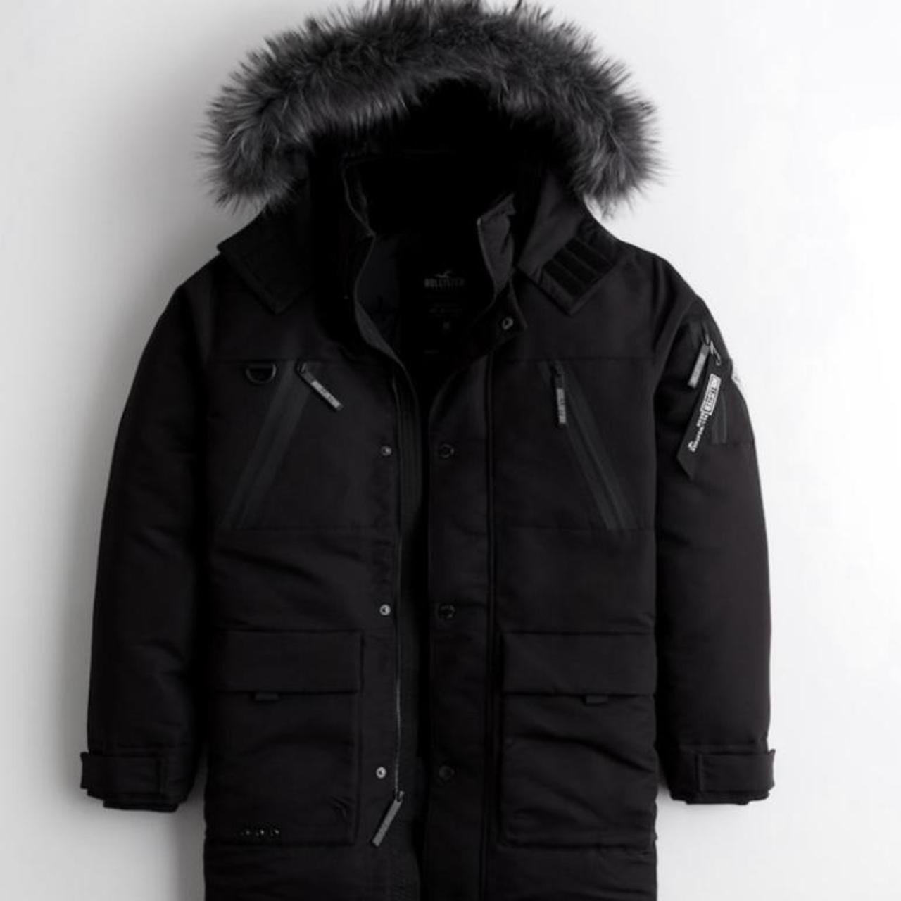 Hollister faux fur lined hooded parka jacket in black
