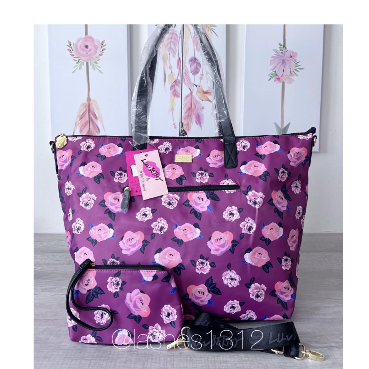 Luv BETSEY JOHNSON Weekender Tote Bag - Purple fashion Ombre Floral Rose Print LBJAYCEE