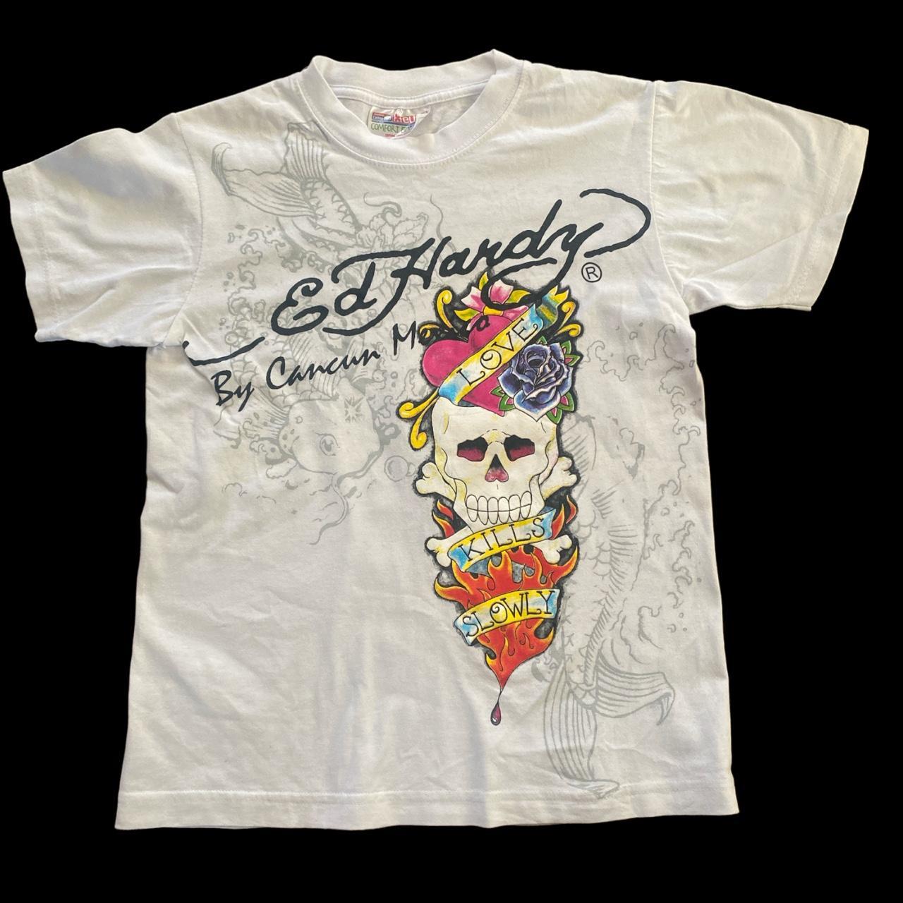 Ed Hardy Women's White T-shirt | Depop