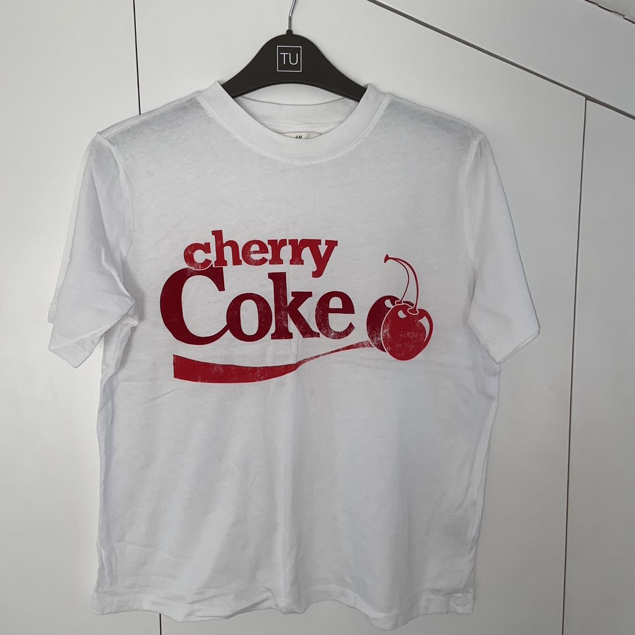 H&M Cherry Coke Graphic T-shirt Size: S/M (slightly... - Depop
