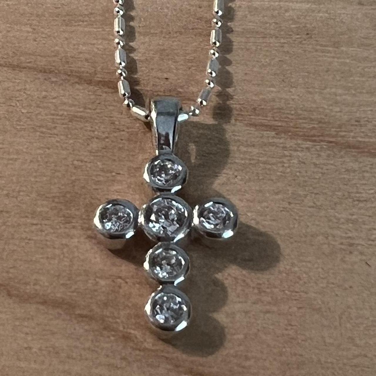 Sterling Silver Cross On Thin Silver Chain - 17 - Depop