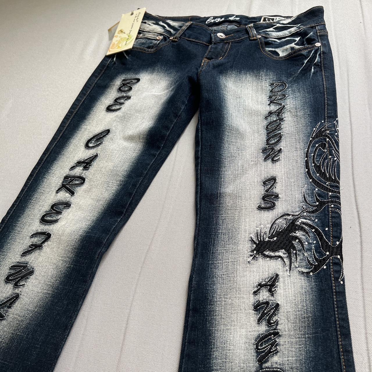 CRAZY AGE RHINESTONE WASHED Y2K BOOTCUT JEANS WITH... - Depop