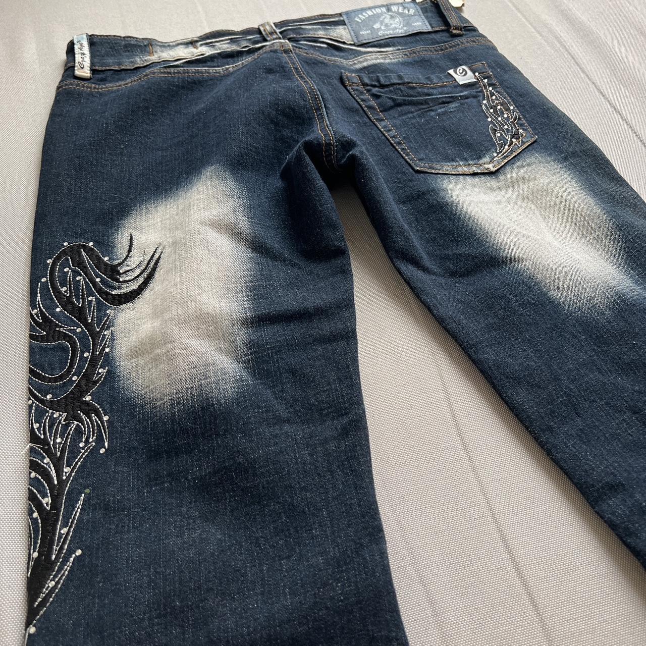 CRAZY AGE RHINESTONE WASHED Y2K BOOTCUT JEANS WITH... - Depop