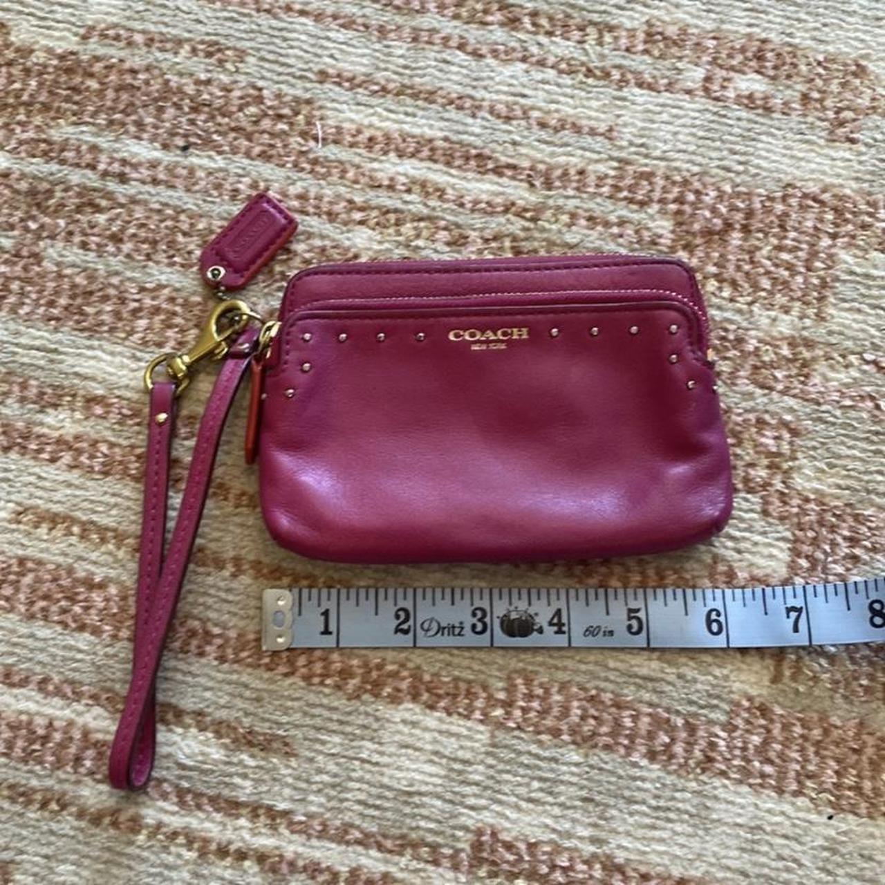 COACH - METALLIC TOP ZIP CARD CASE - MAGENTA / - Depop