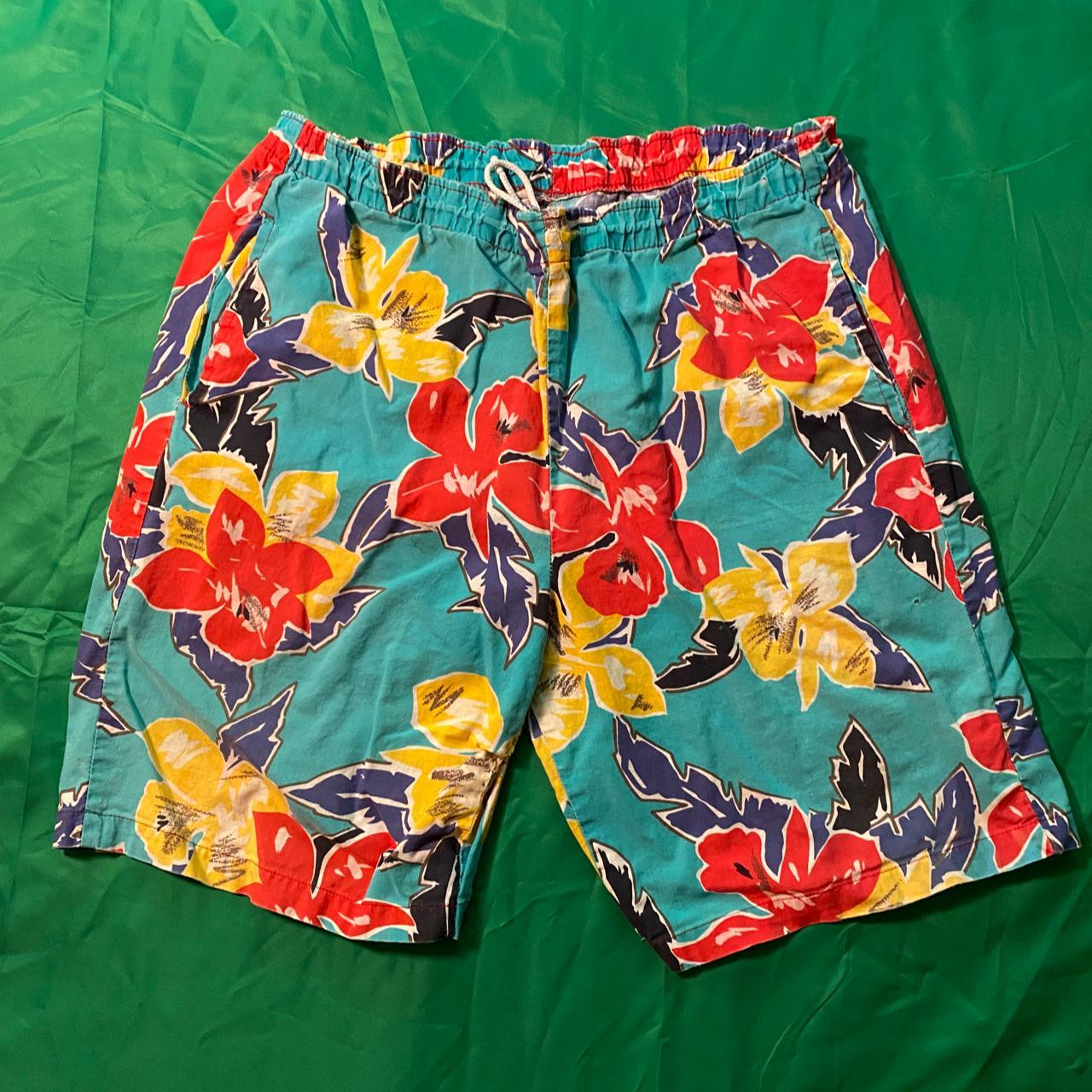 1980s Vintage Original JAMS shorts Teal Hawaii -... - Depop