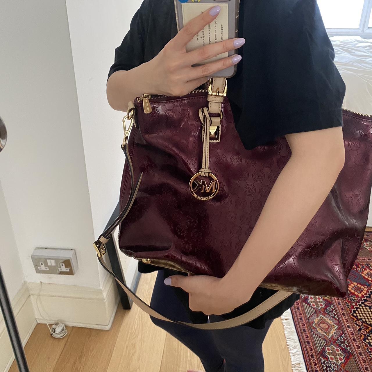 Michael Kors Enamel Shiny Burgundy Shoulder Bag Depop