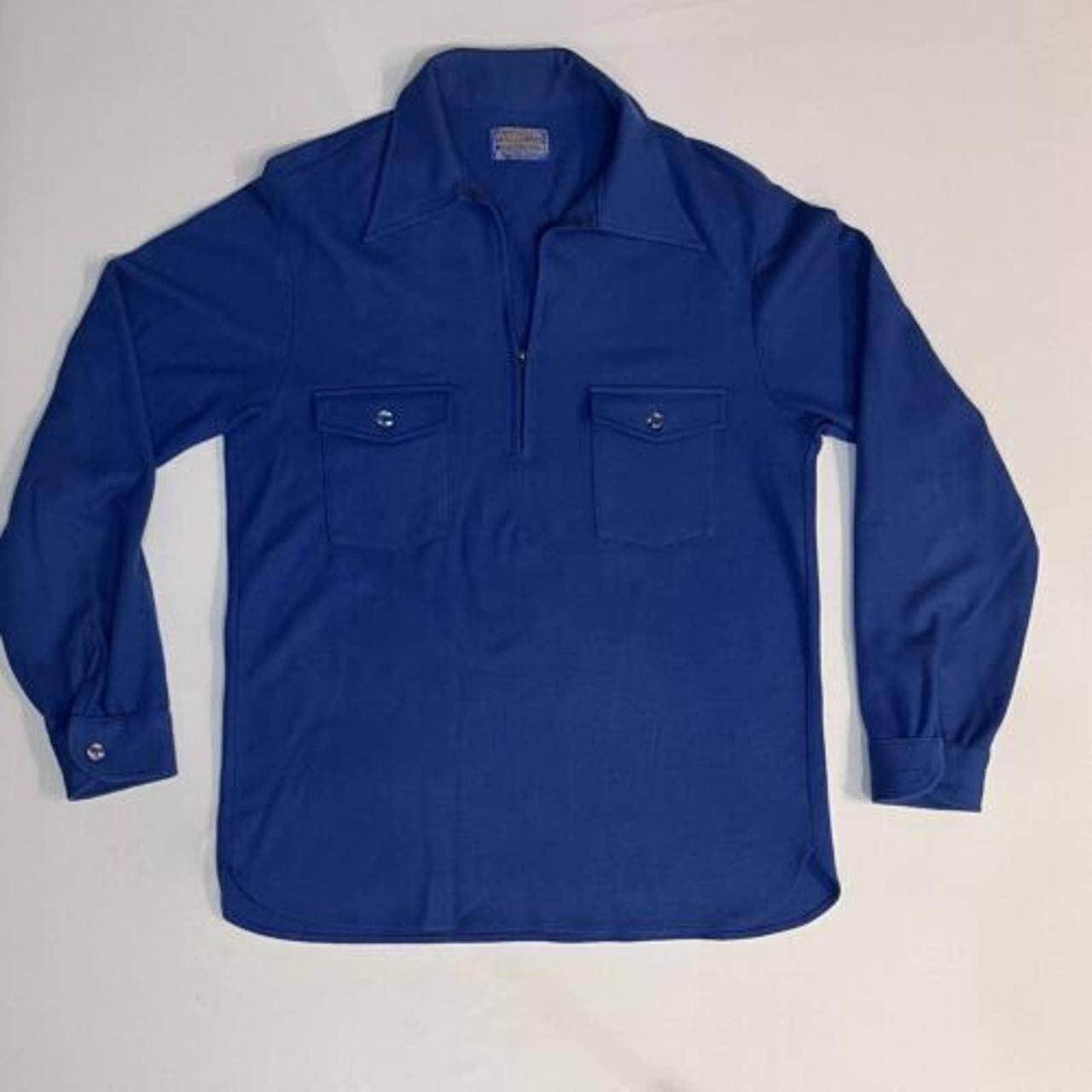 Vintage pendleton wool shirt Pullover 1/4 Zip Blue Long Sleeve Pointed Collar on sale L