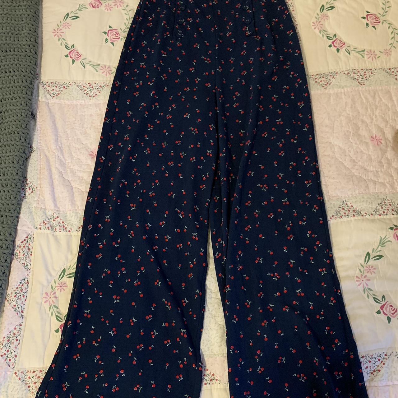 Women's Navy and Burgundy Trousers | Depop