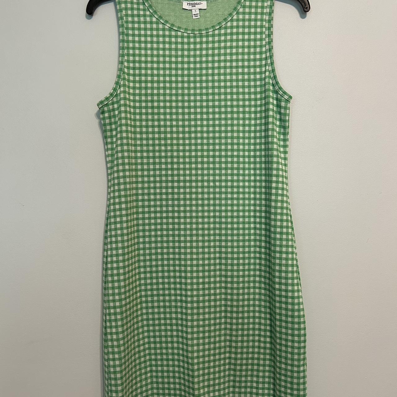 Gingham Green colored dress Basically Brand New no... - Depop