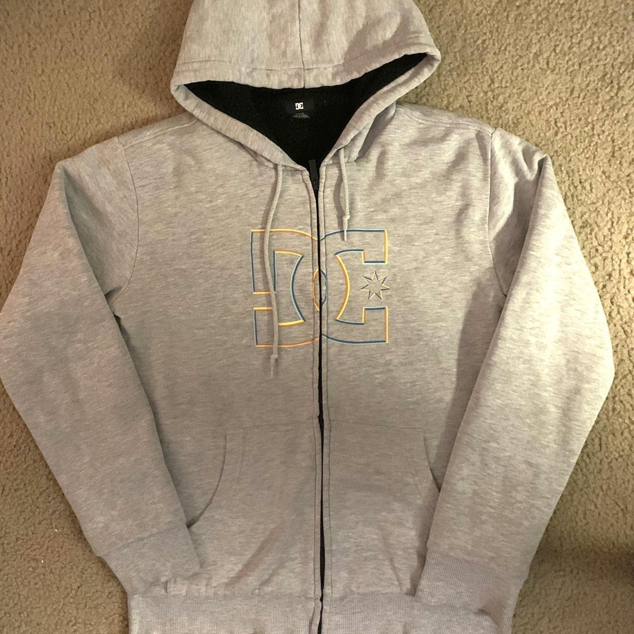 Gray graphic zipup dcshoes hoodie Tagged sized:... - Depop