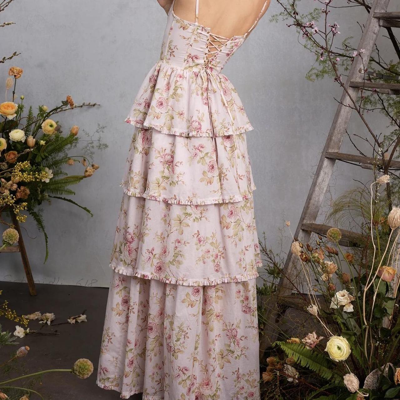 The Caterina Dress in Pink Rose Print • Depop