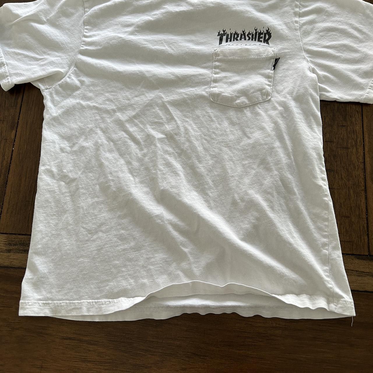 White thrasher x vans pocket t shirt Condition is... - Depop