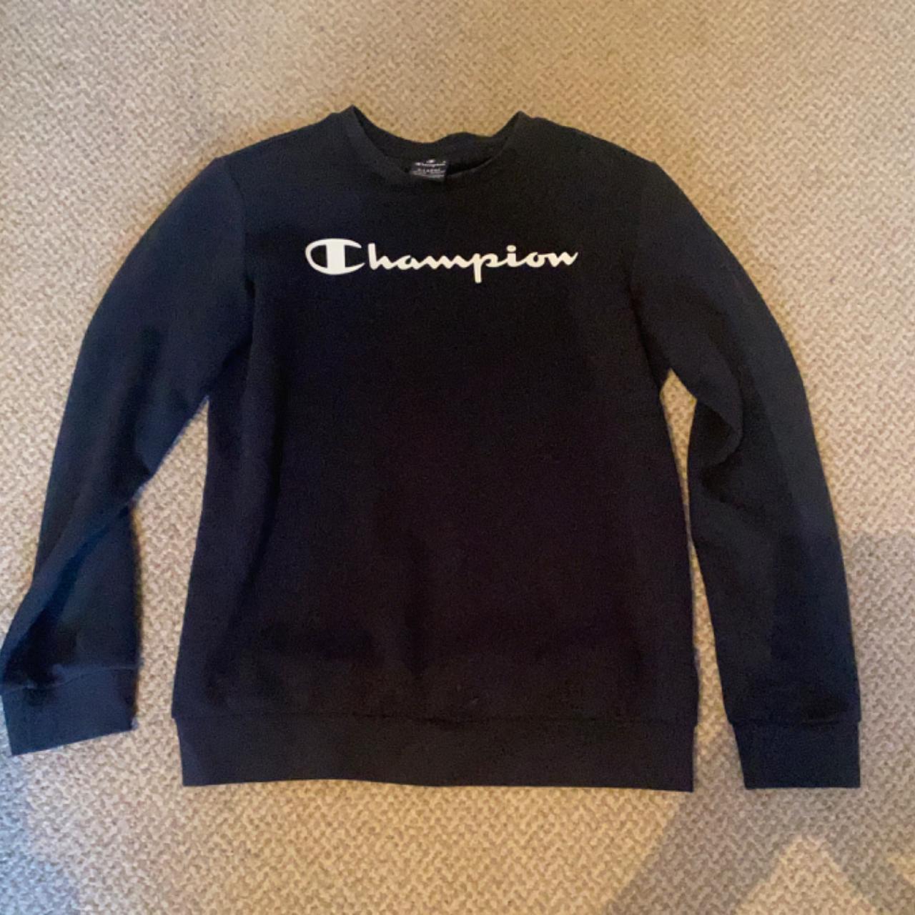 Champion Men's Black and Navy Jumper | Depop