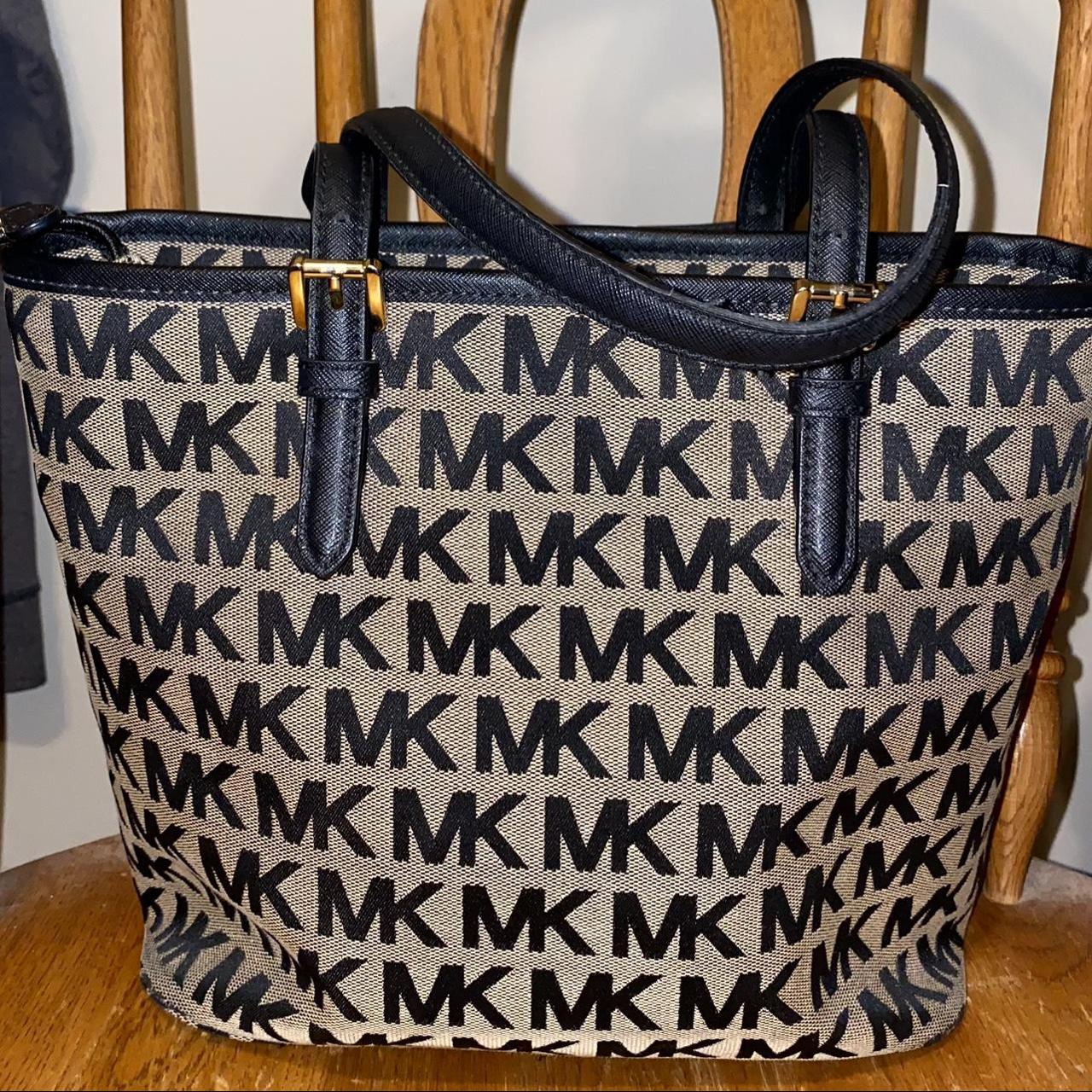 Michael Kors monogram tote bag black and tan. black - Depop