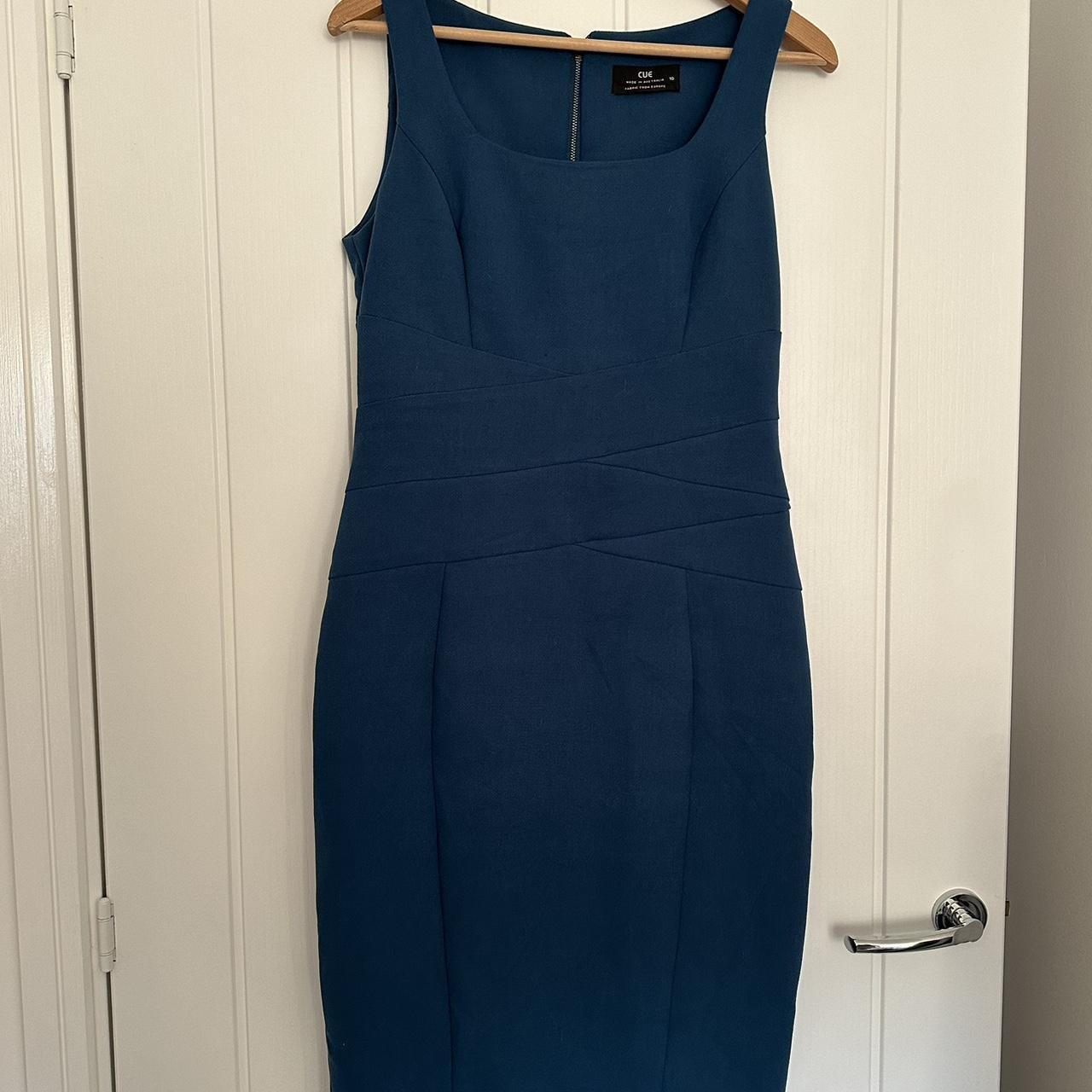 Cue Women's Navy and Blue Dress | Depop