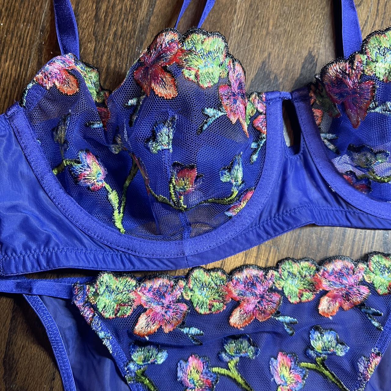 Savage X Fenty Violet floral bra & panty set Only - Depop