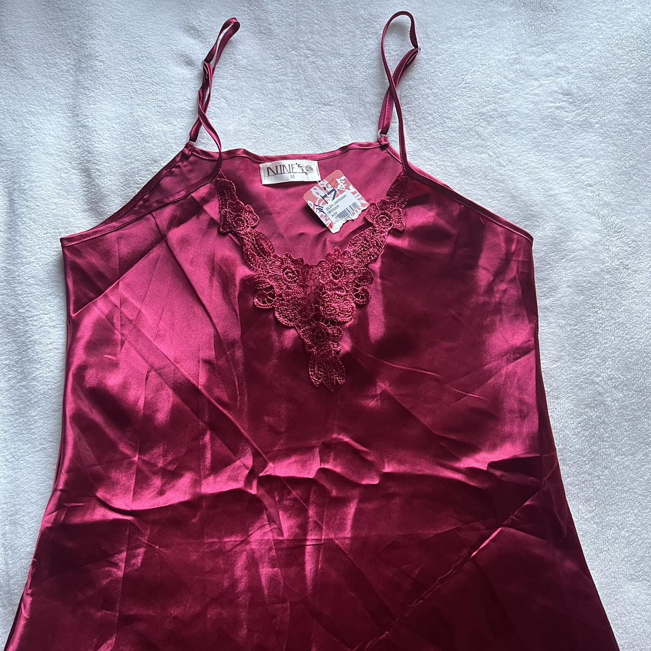 medium red velvet silk slip on dress brand is nine’s - Depop