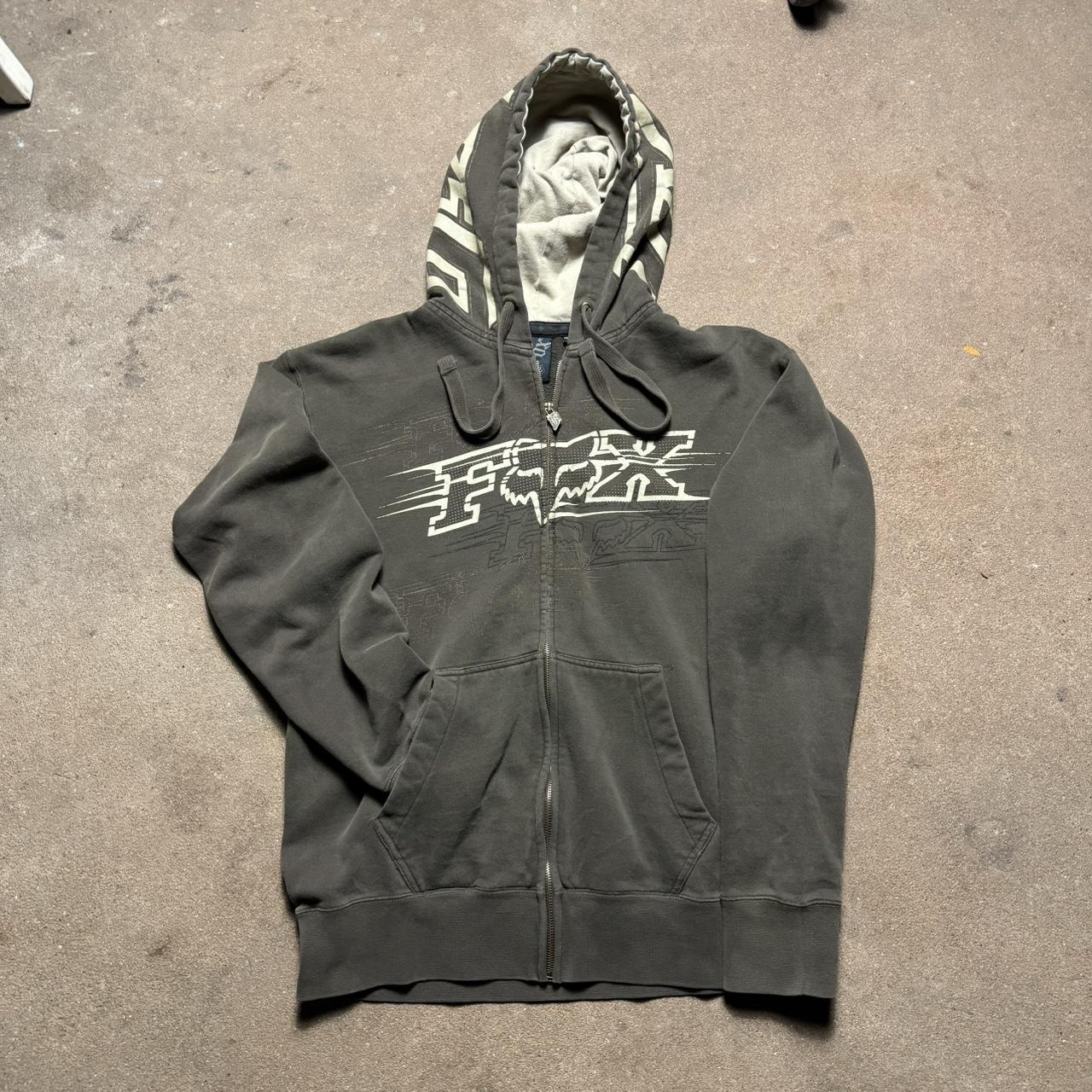 Y2K Rox Racing Zip Up hoodie in a nice earth tone color - Depop
