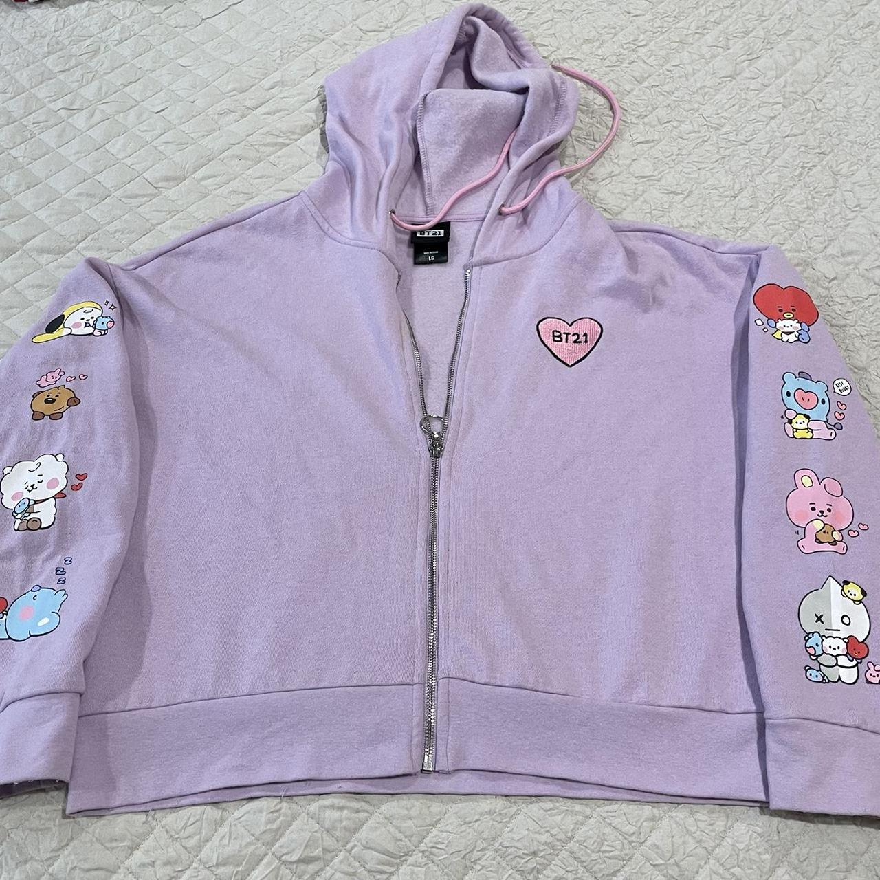 BT21 Little Buddy Crop Hoodie Lavender Depop