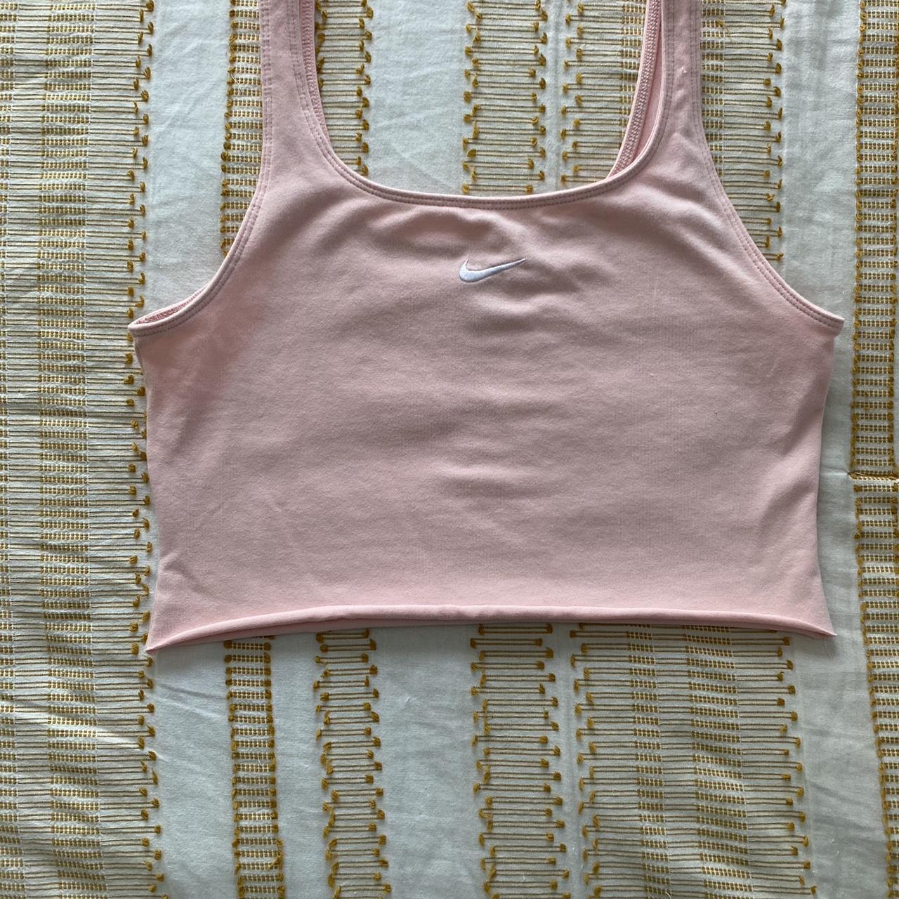 pink and white nike crop top
