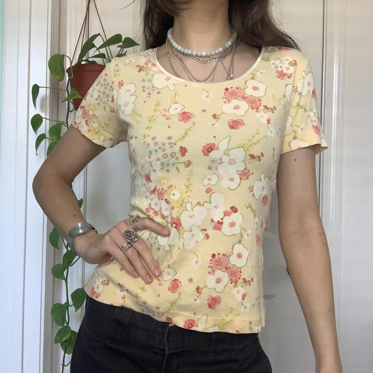 J. Jill Women's Yellow and Pink Tshirt Depop