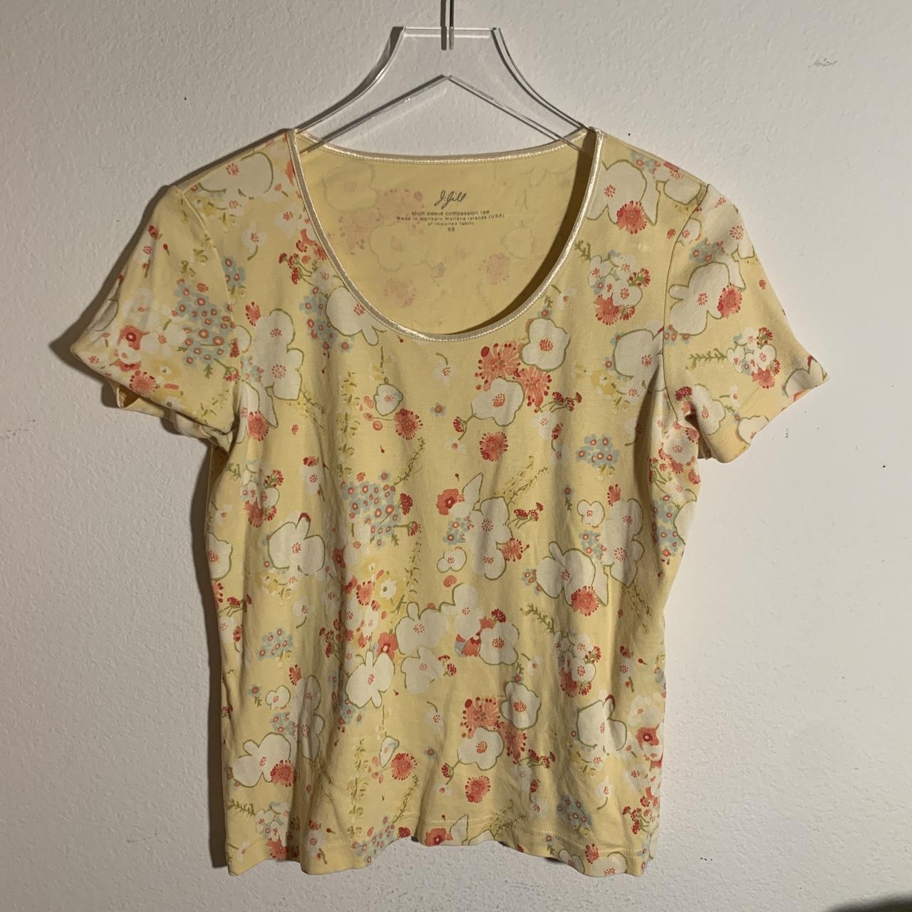 J. Jill Women's Yellow and Pink Tshirt Depop