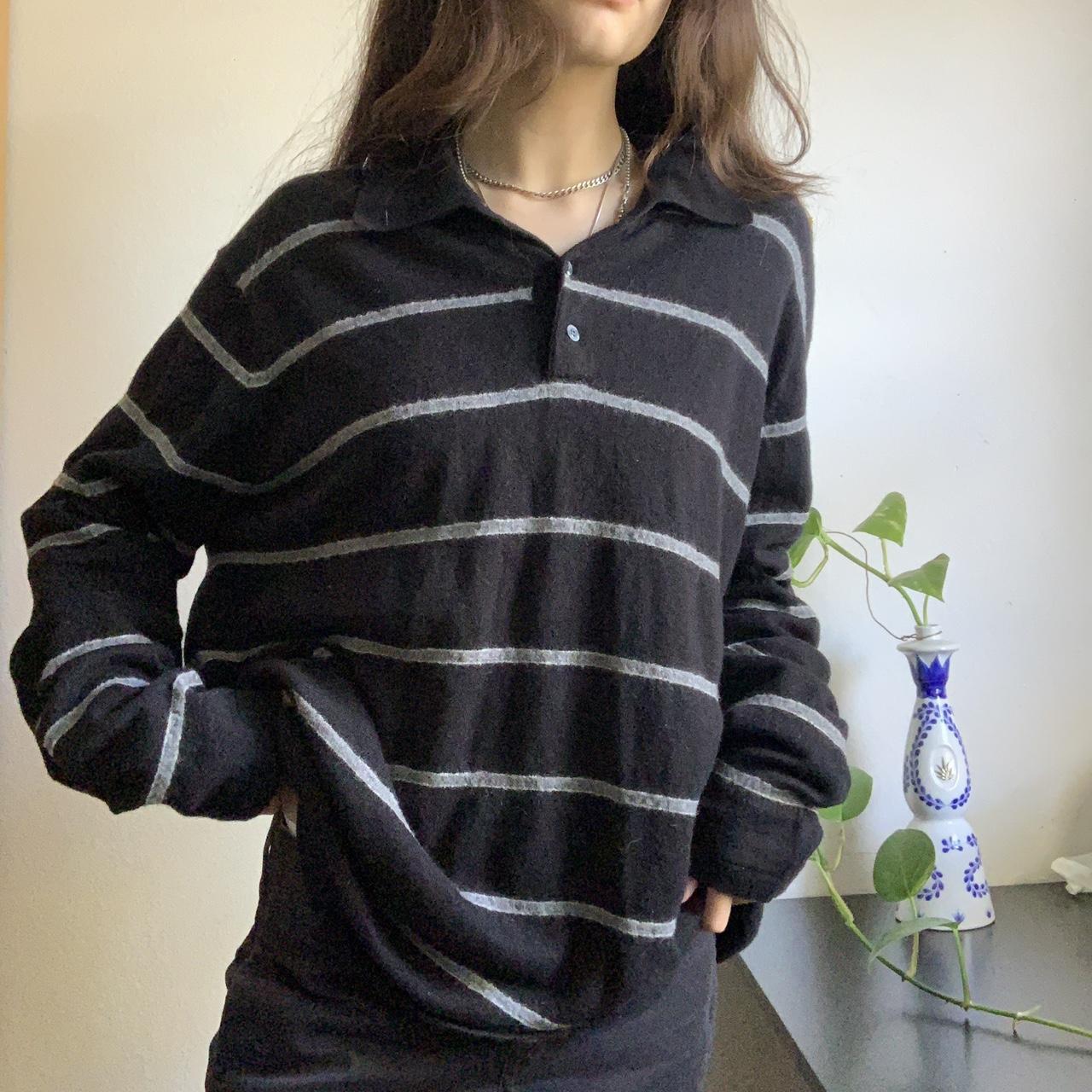 Black striped sweater 🎱 Gray stripes with a polo... - Depop