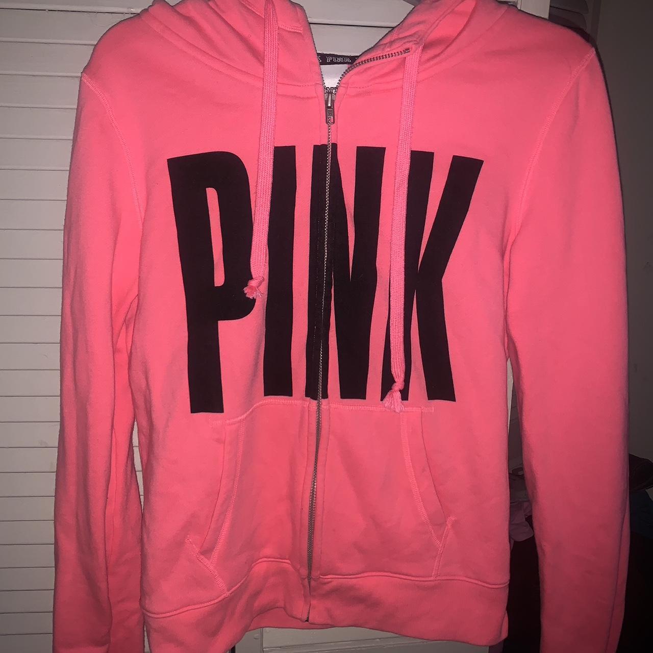 Victoria's Secret Women's Pink and Black Hoodie | Depop