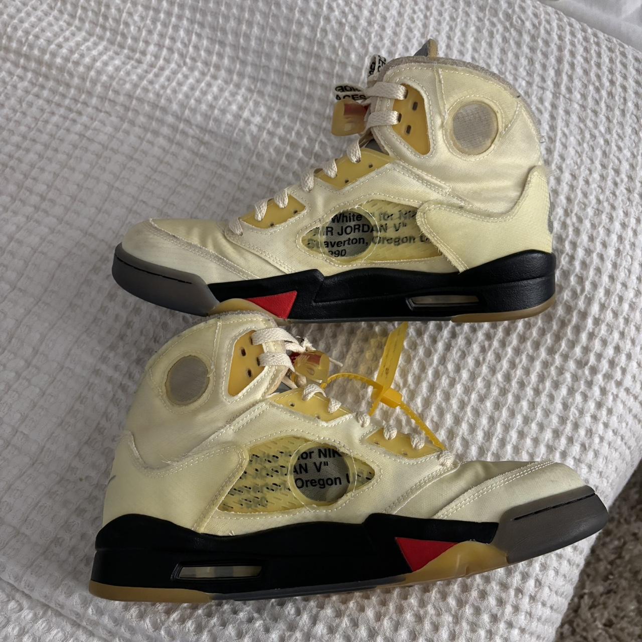 Off white x Air Jordan 5 Sail 555 OBO jordan. Depop