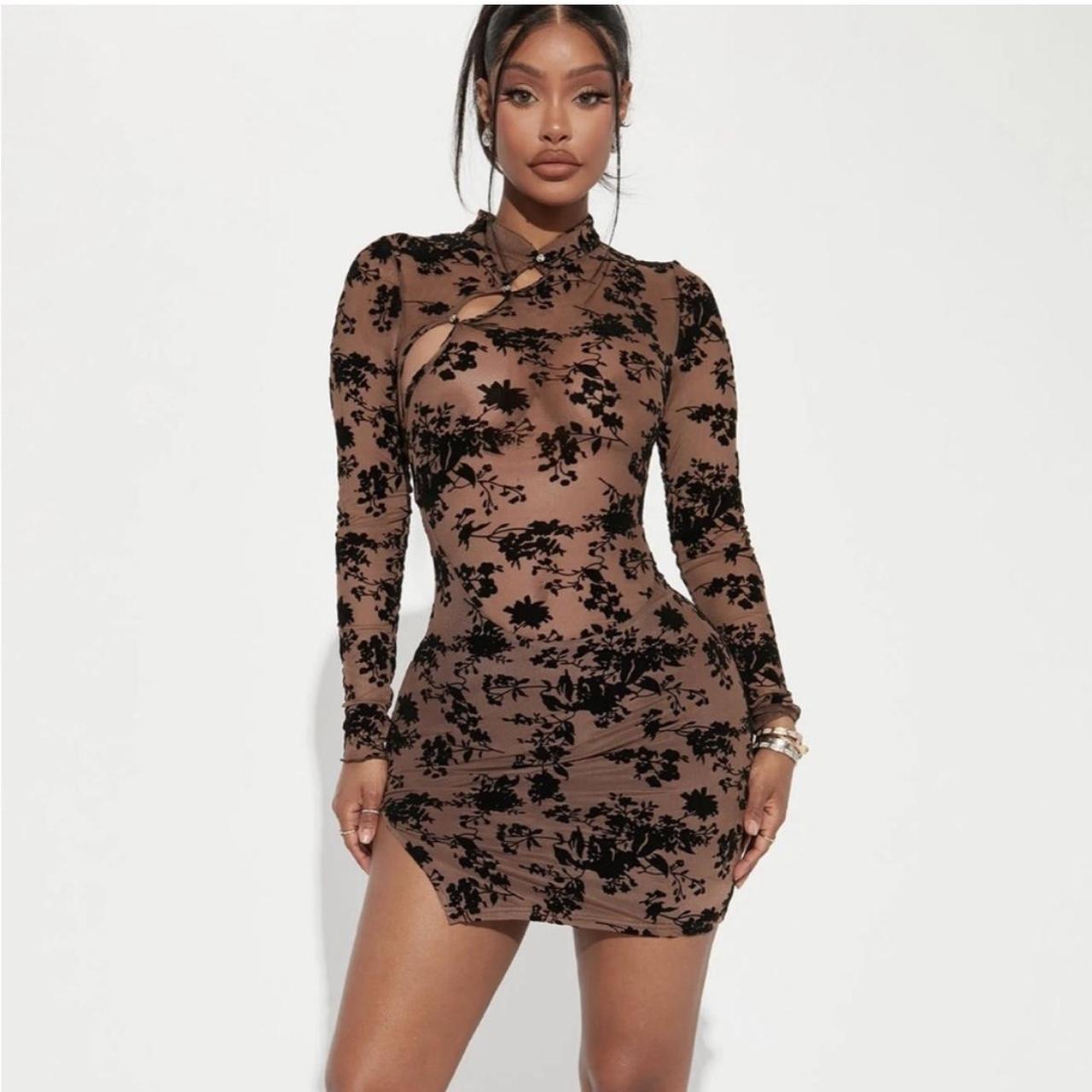 NWOT fashion nova mini mesh dress black and brown. Depop