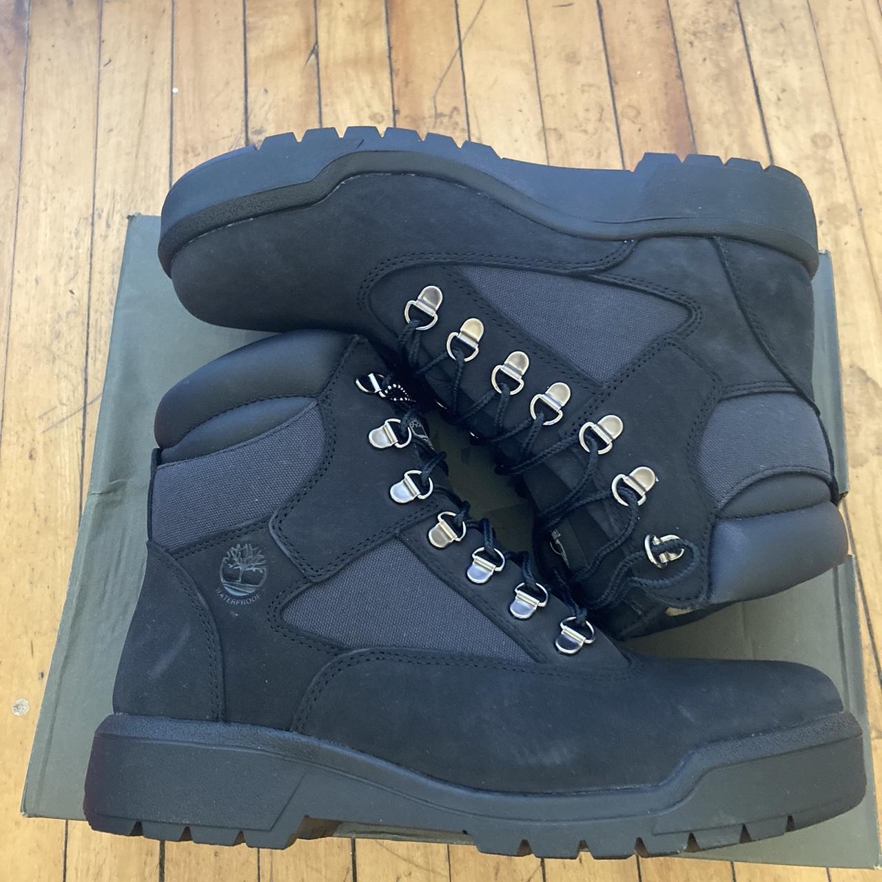 All black timberland field boots best sale