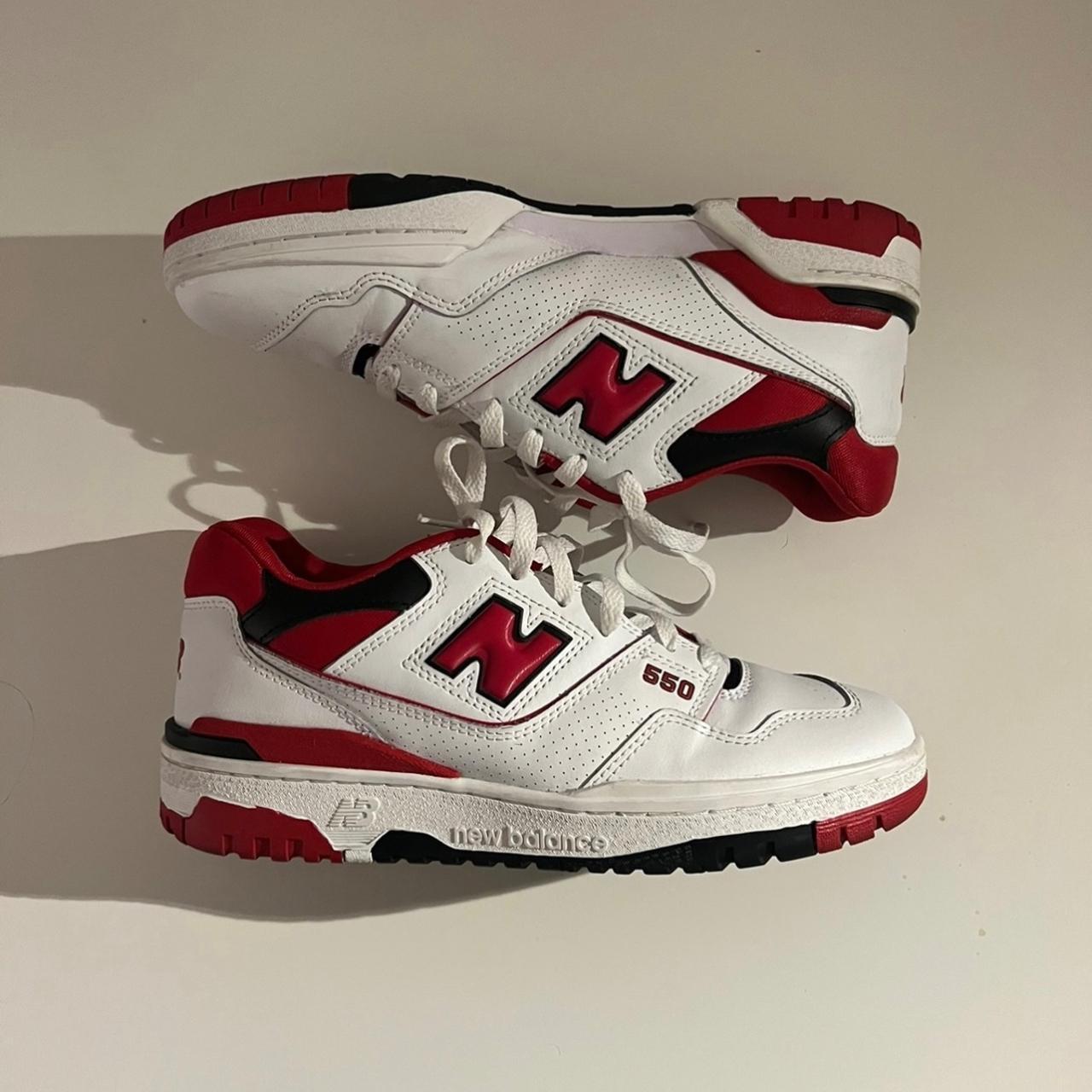 New Balance Men's White and Red Trainers | Depop