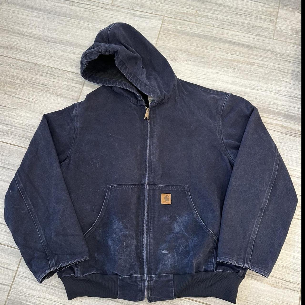 Vintage Navy blue Carhartt Work jacket-light fade to... - Depop