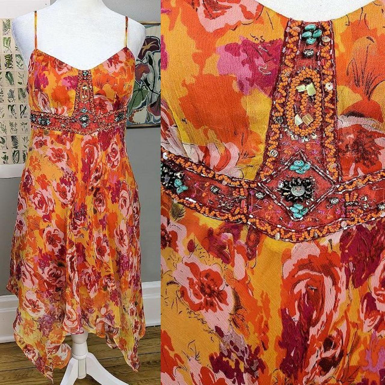 Women's Orange and Pink Dress Depop