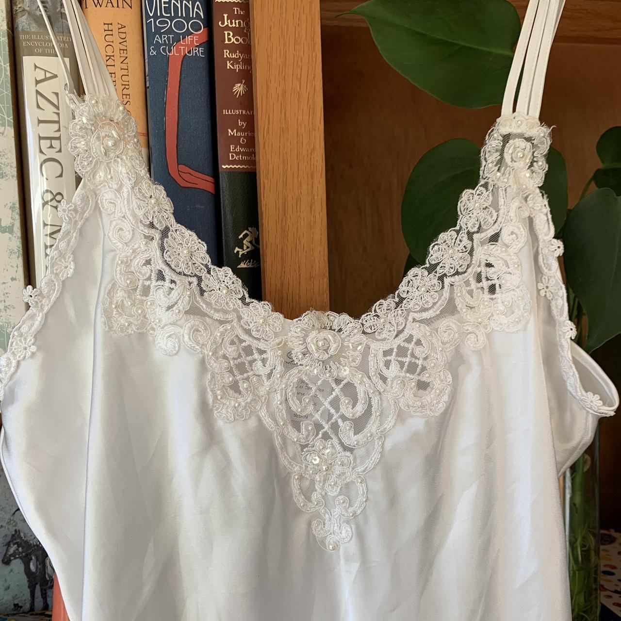 Vintage 1970s slip dress with floral lace, Pearl and... - Depop