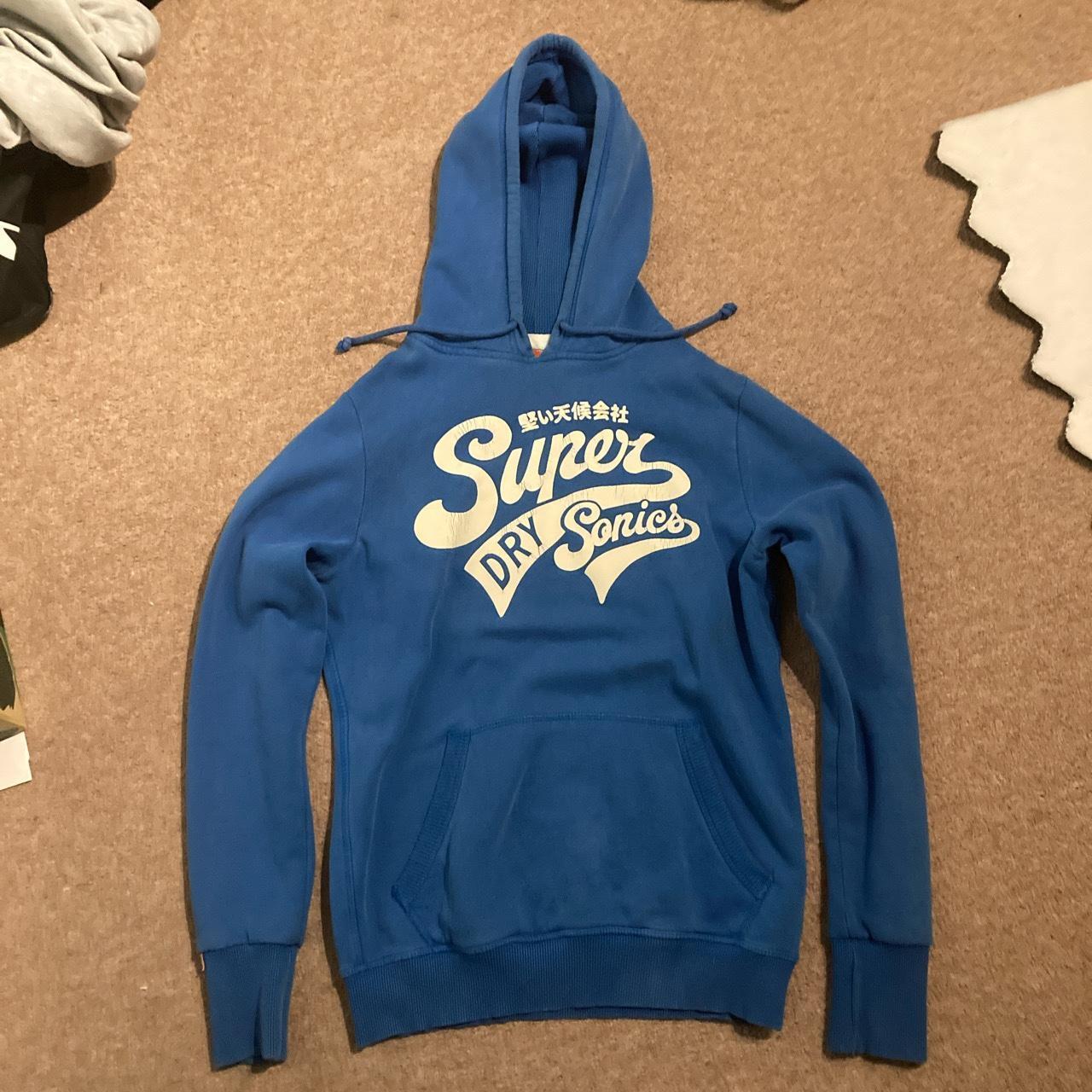 blue superdry hoodie size - around kids XL 12-13 - Depop