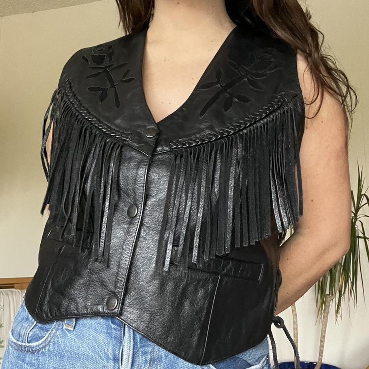 Genuine Black Leather Vest With Fringe. Ties Can Be... - Depop