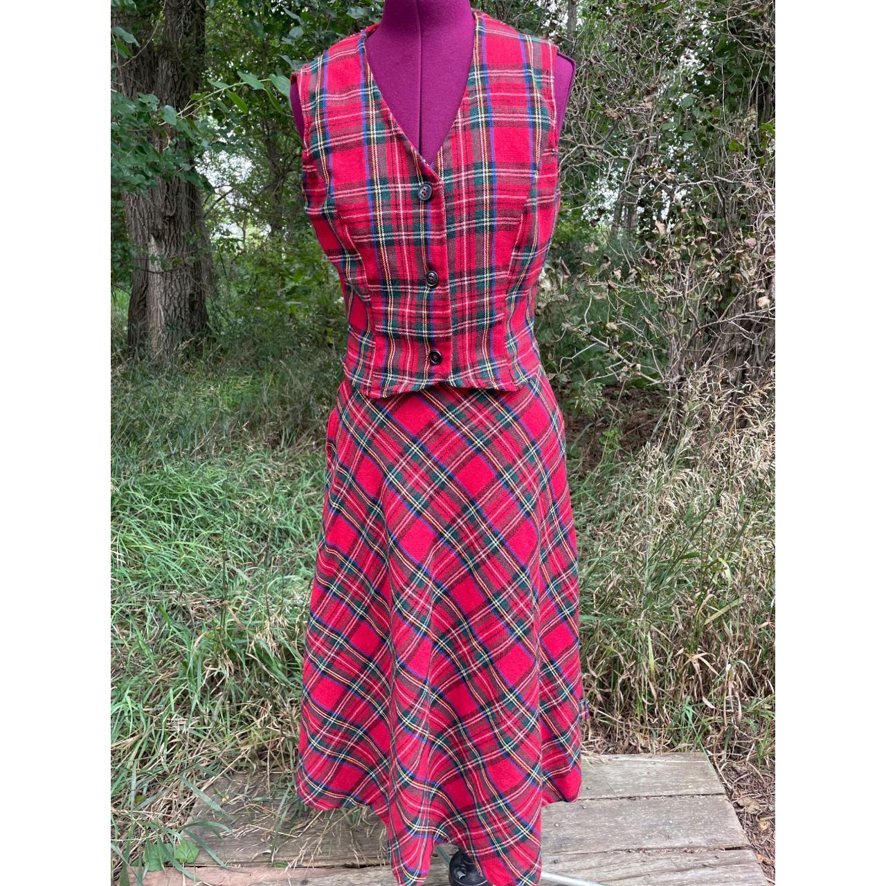 Vintage 1970s Red Tartan Plaid Womens Vest Skirt. Depop