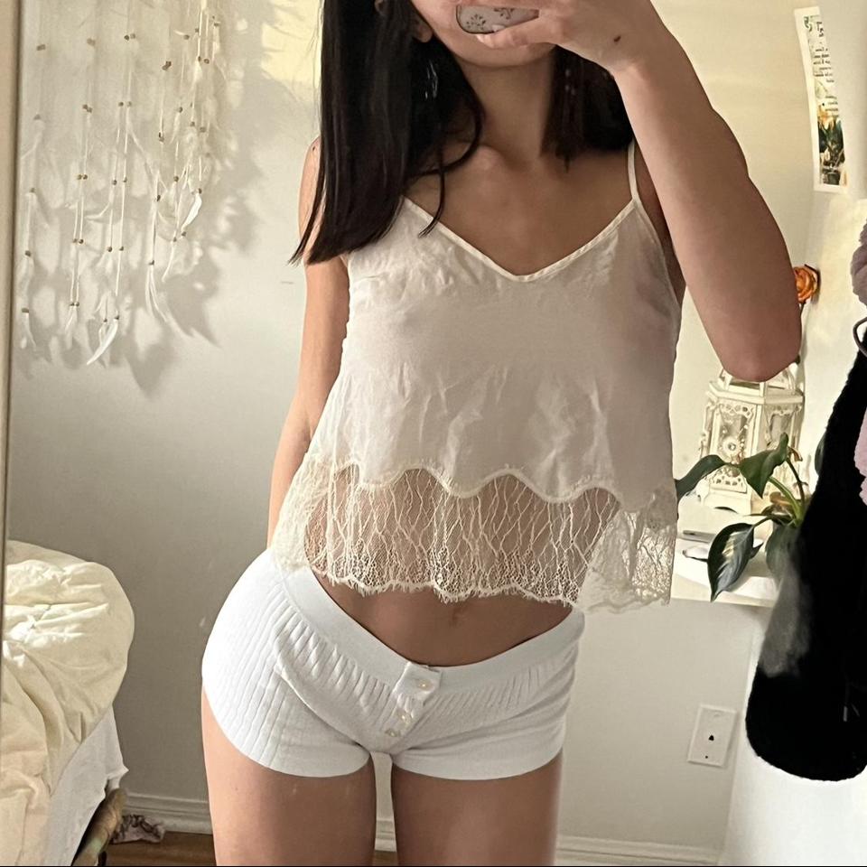 Delicate Cream Floral Lace See-Through Cami Top - Depop