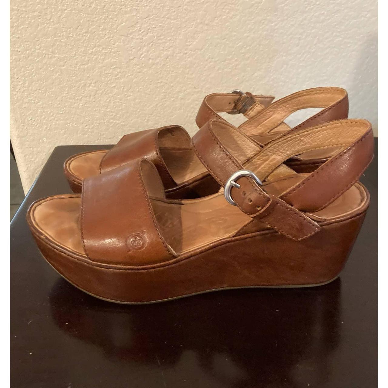 BORN Women Wedge Sandals Brown Size 8 Signs Of Wear... - Depop