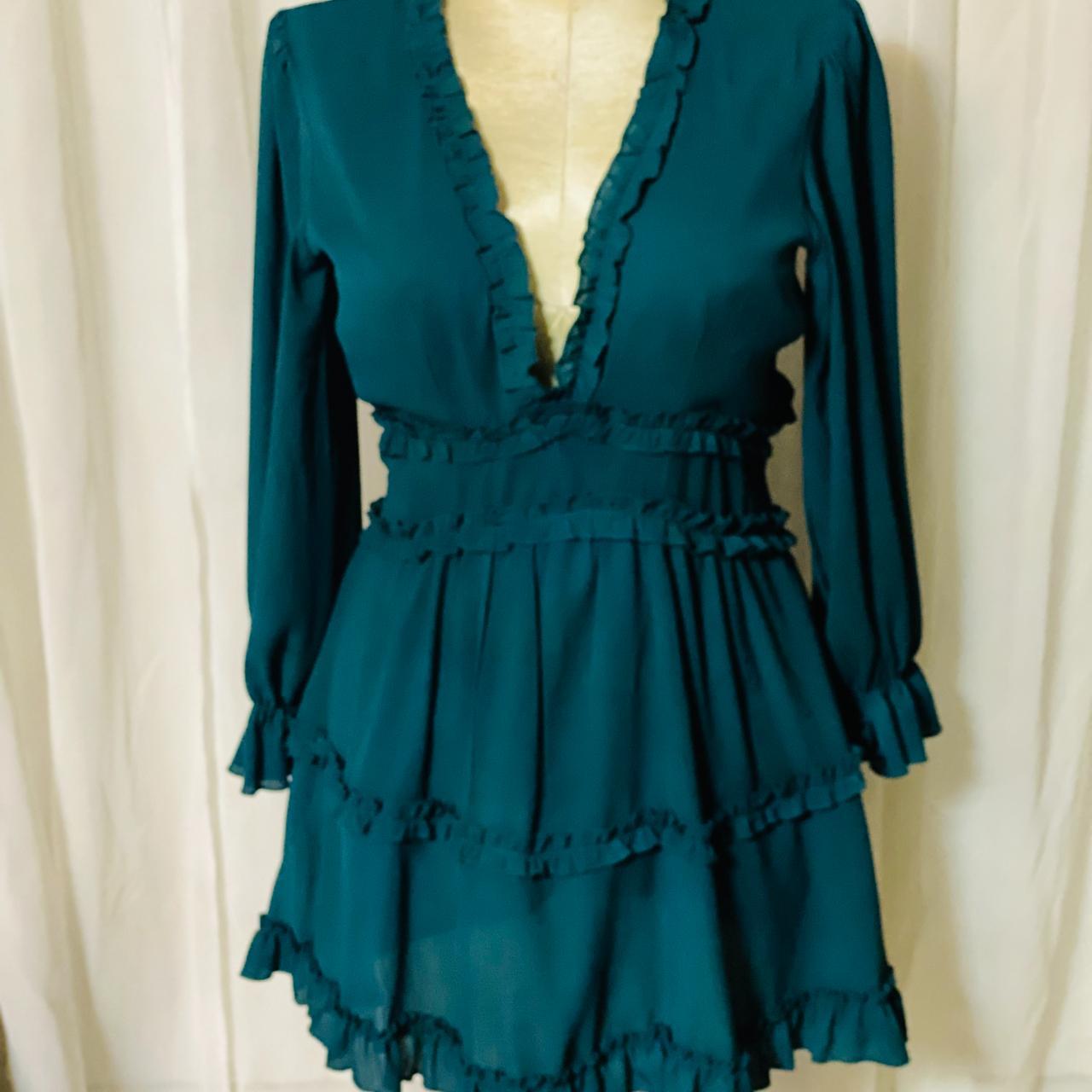 BEAUTIFUL Dark Green Baby Doll Dress Ruffle... Depop