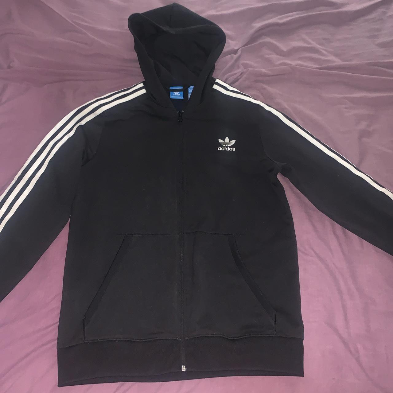 Black Adidas zip hoodie size 15-16 years old... - Depop